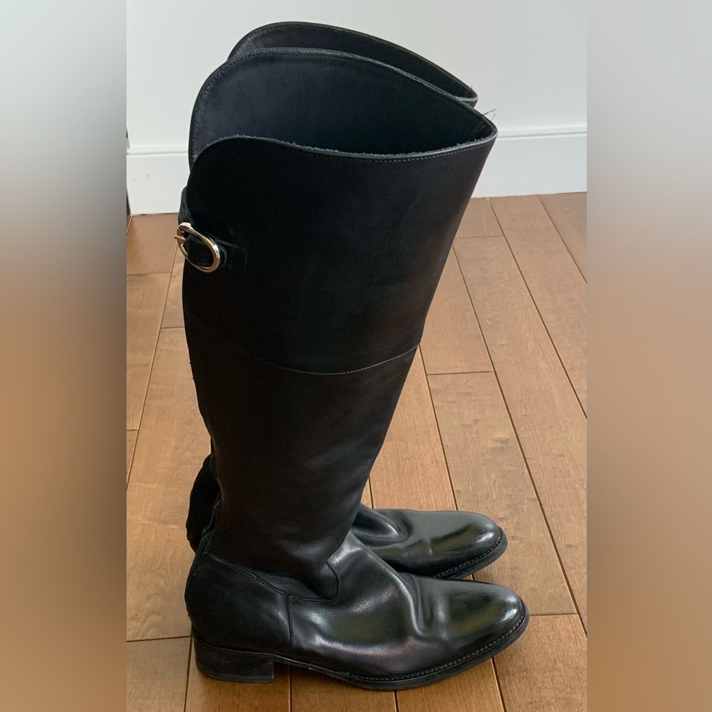 Vintage Over The Knee Genuine Italian Leather Riding Boots W Silver Buckles
